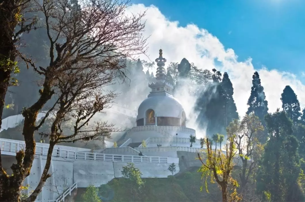 Beautiful morning view of Peace Pagoda Derjeeling