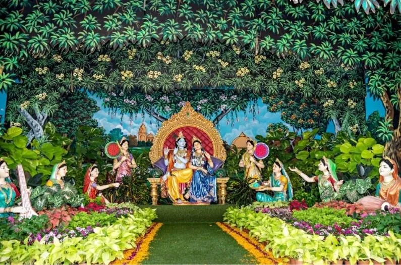 Colorful life size idols of Hindu god ,Lord Krishna & Radha.