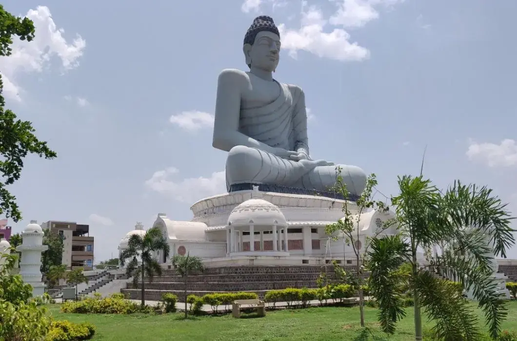 A beautiful view of the Dhyana Buddha Statue in Amaravati.