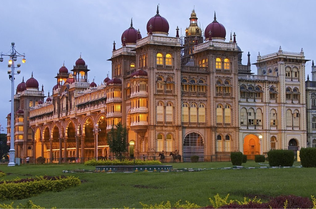 Beautiful View of Mysore Palace in sunset.
