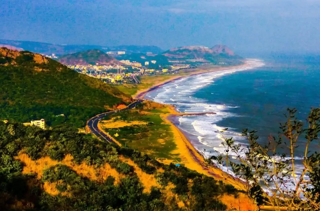 Top view of Visakhapatnam city overlooking the Bay of Bengal