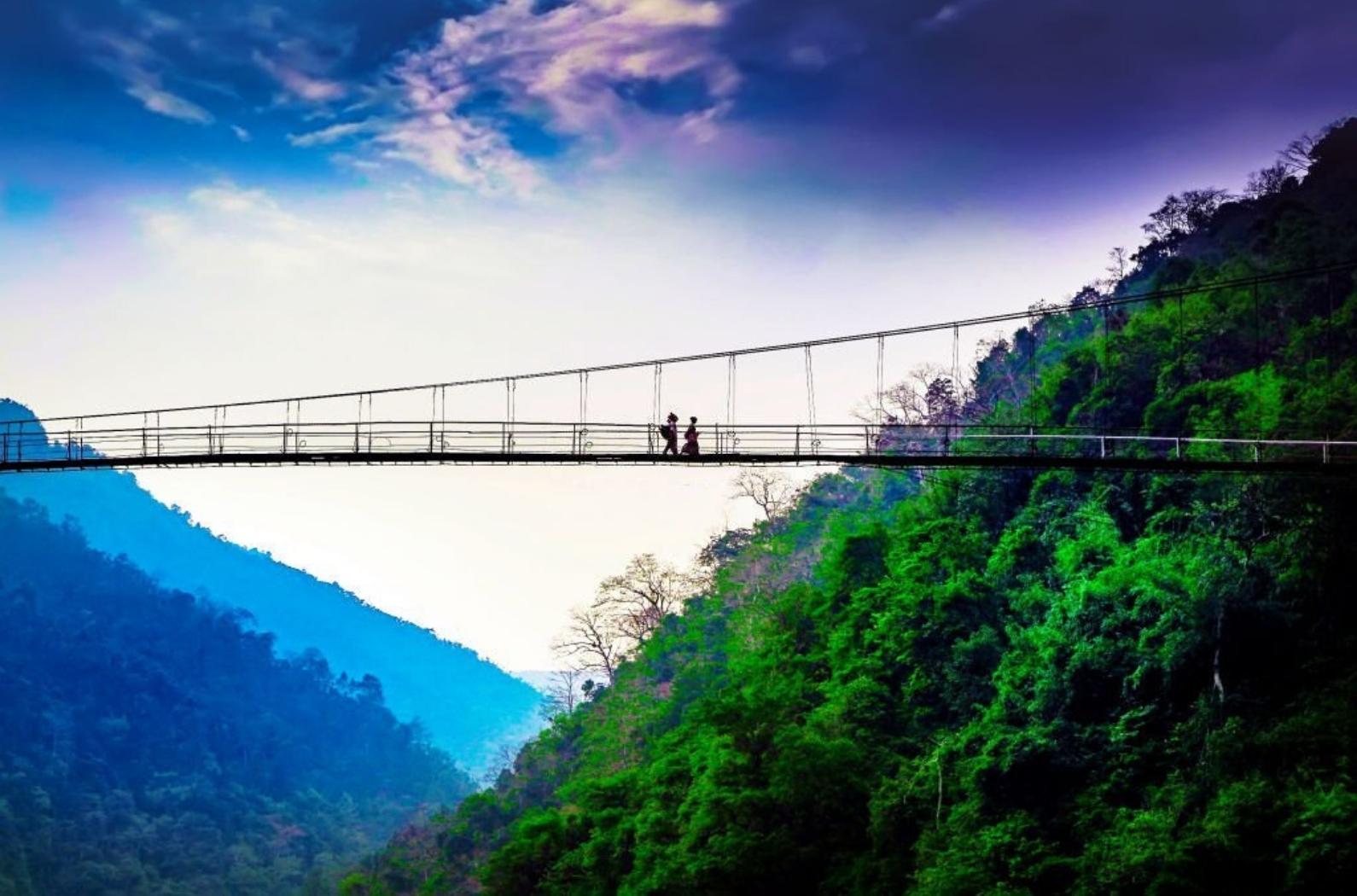 Bridge at Shnongpdeng, Tourist Destination, Meghalaya, Khasi Hills, India.