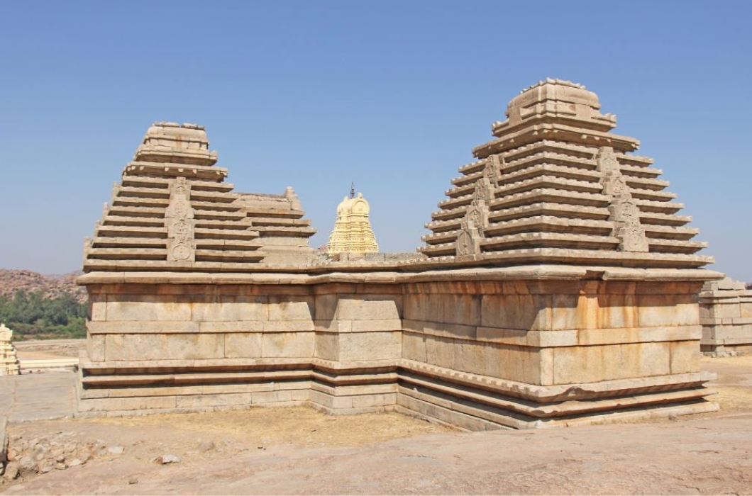 Front view Hemakuta hill temple in Hampi, Karnataka.