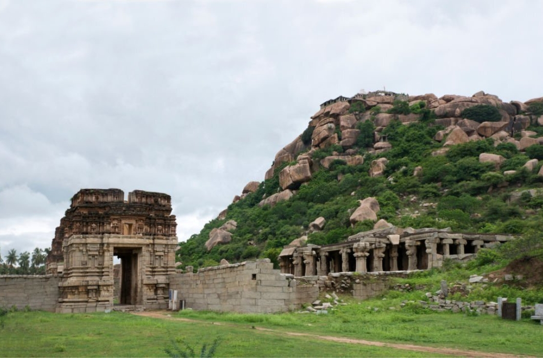 Main entrance Gopuram of Achyutaraya Temple and Matanga Parvata (Mountain).