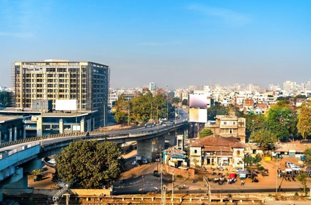 Skyline of Vadodara, formerly known as Baroda, the third-largest city in Gujarat state of India.