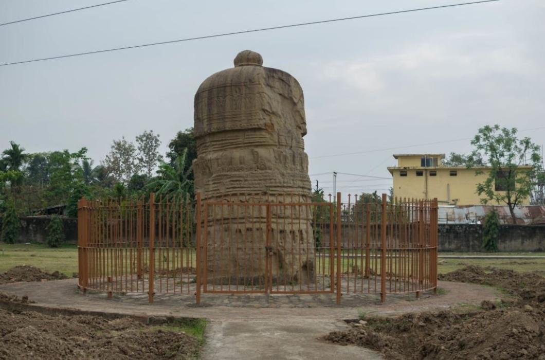 The domed stone pillar at the ancient Kachari ruins at the archaeological site in Dimapur in Nagaland.