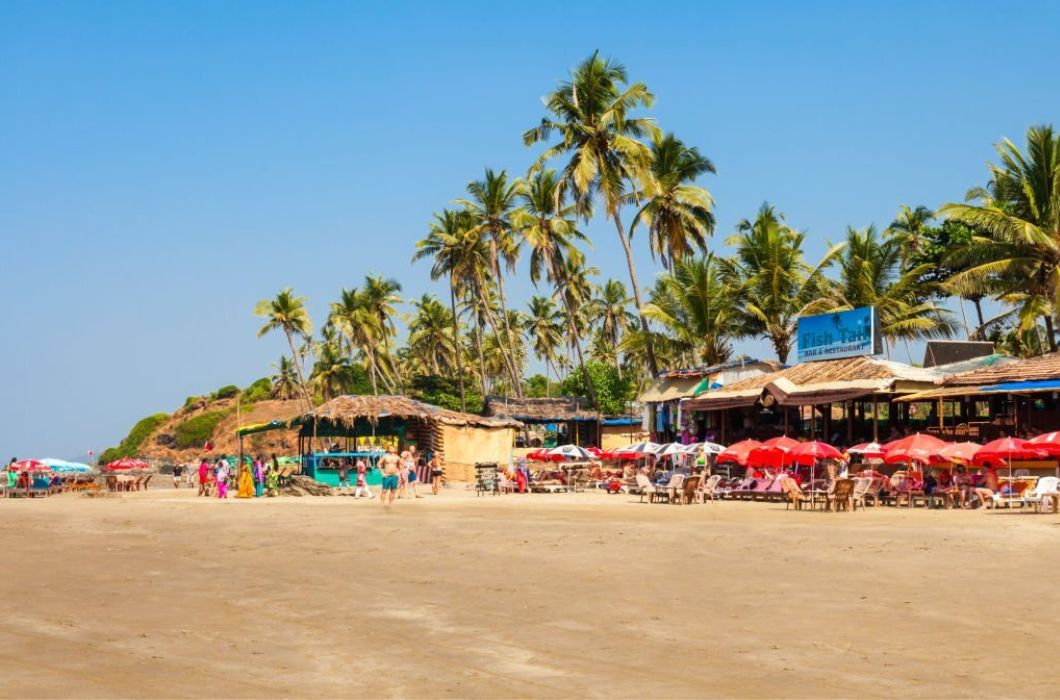 Sunbeds on the Vagator or Ozran beach in north Goa.