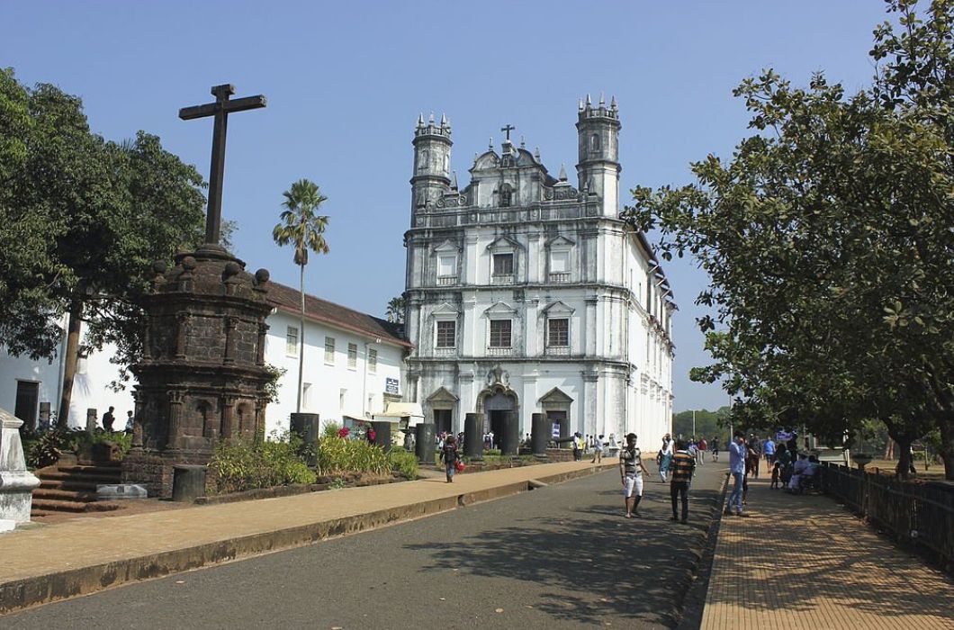 Tourists visiting Se cathedral church in Goa.