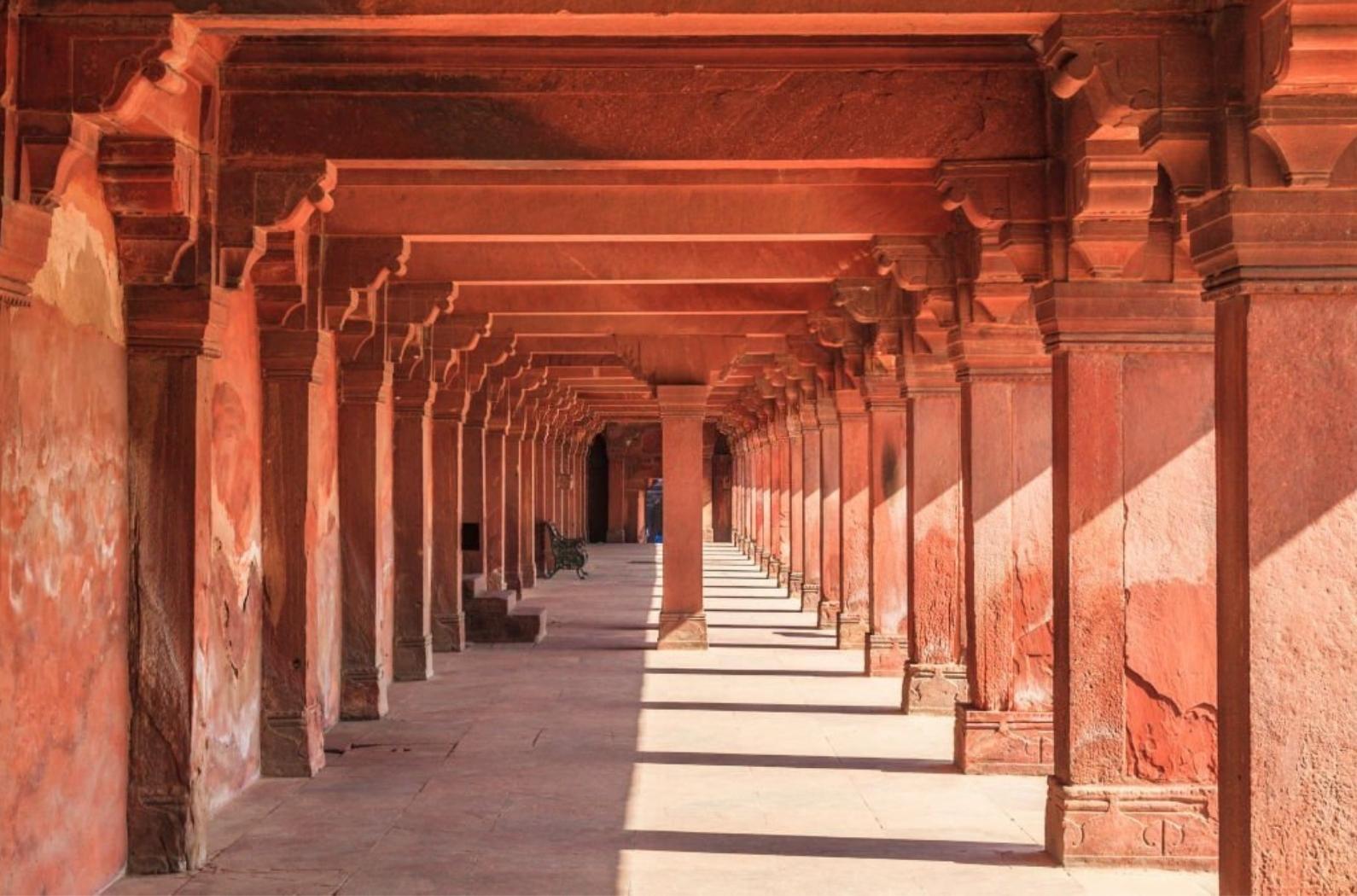 Long row of columns in Panch Mahal at Fatehpur Sikri, India