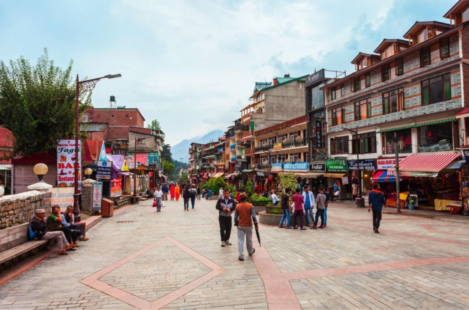 The Mall Road is a main pedestrian street in Shimla town.