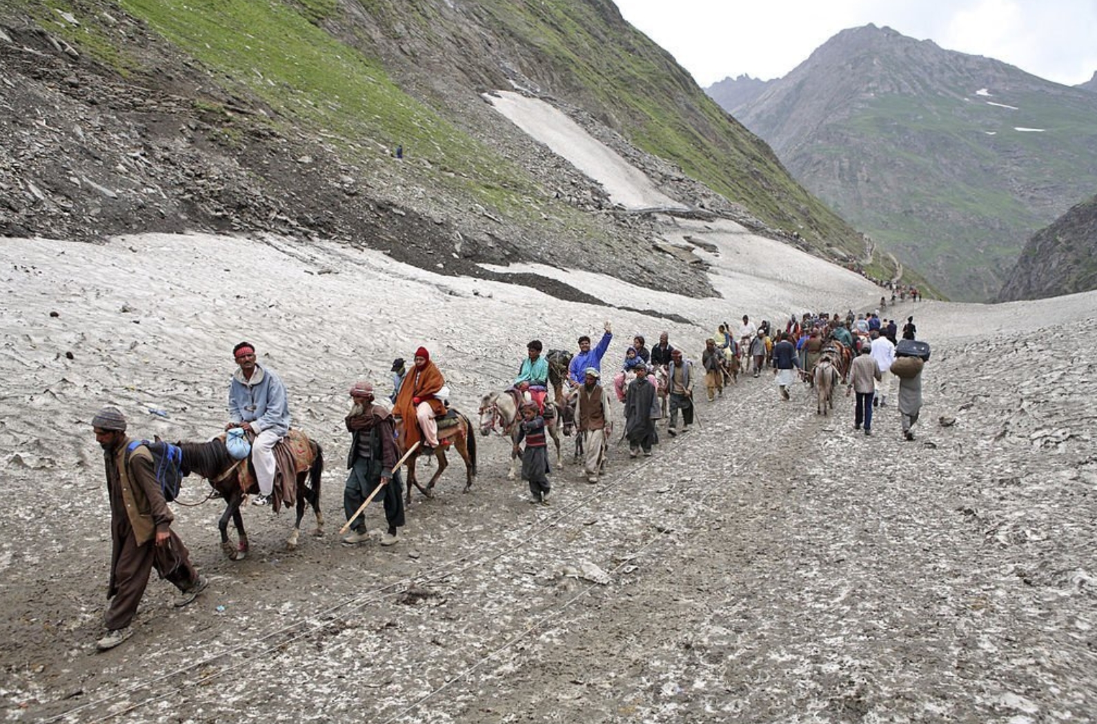 Pilgrimage to the holy Amarnath cave in Kashmir Himalayas. Amarnath cave is a Hindu shrine located in Jammu and Kashmir, India.