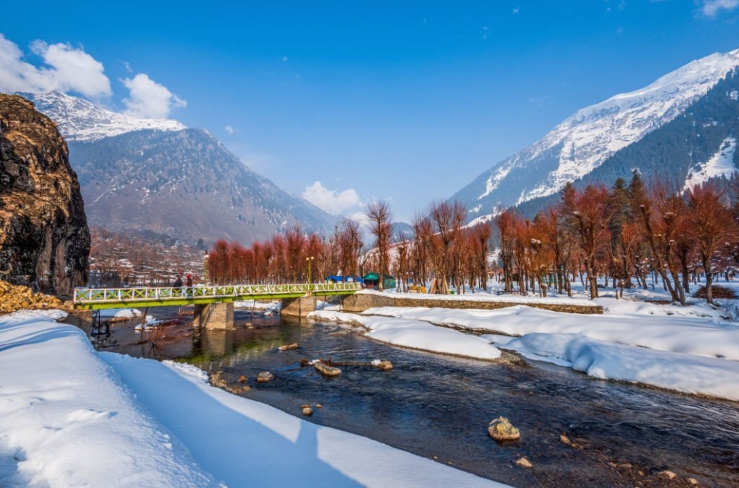View of Betab Valley in winter season, near Pahalgam, Kashmir, India.