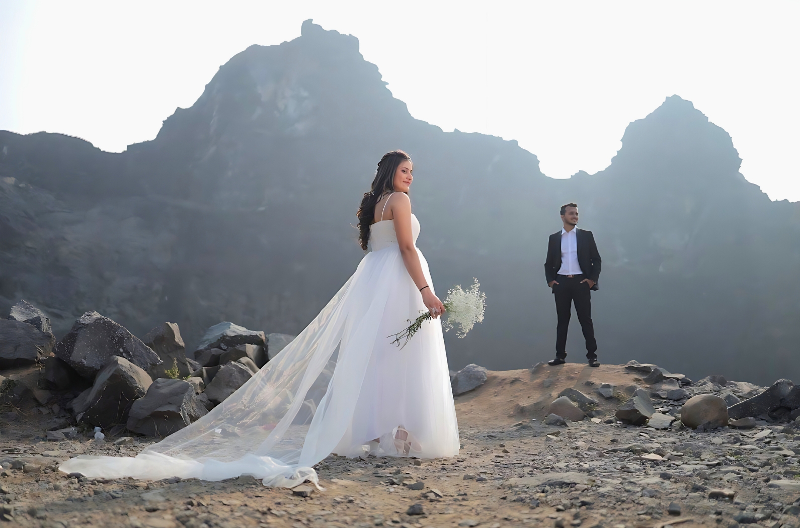 Couple capturing moments in Quary Lake, Daman