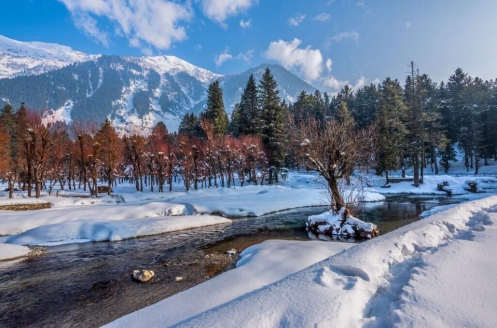 View of Betab Valley in winter season, Pahalgam, Kashmir, India.