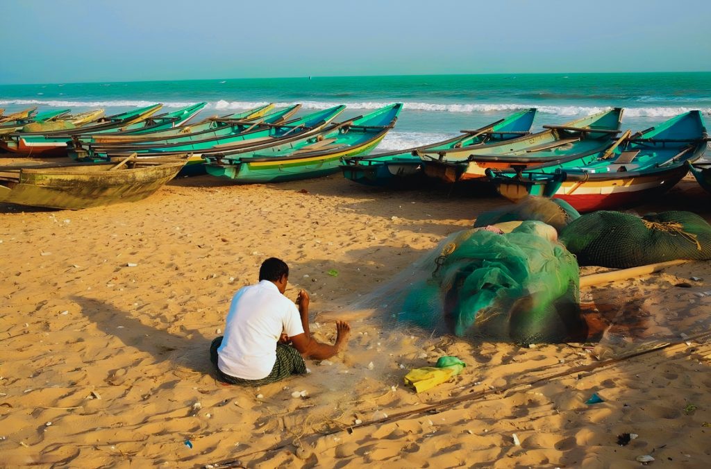 Organized Boats in a line beside Puri Beach Market
