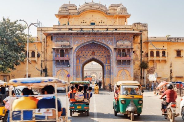 Awesome view of scenic gate at Gangori Bazaar, Jaipur, India.