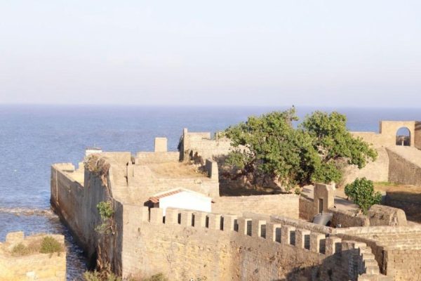 Beautiful landscape of sea and old heritage building, Bastion of Diu Fort. Walls of diu vintage fort is built by Portuguese, Daman and Diu, India