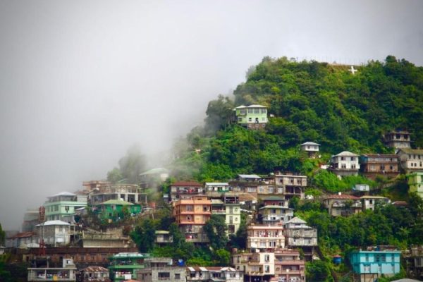 Colourful buildings & mountain in Aizawl,Mizoram.