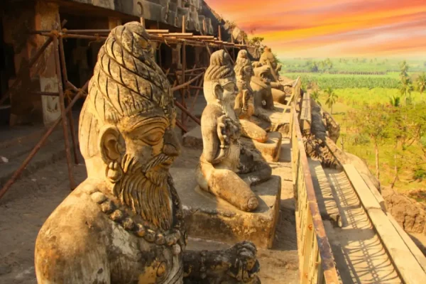 Historic Undavalli caves near Vijayawada city in India.