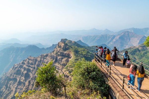 The Panoramic view from Arthur's Seat point at Konkan region mountains. Mahabaleshwar, Maharashtra, India.